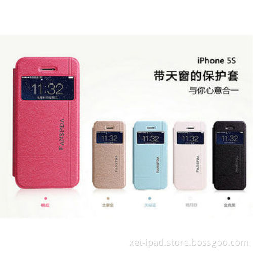 Flip leather wallet case for iPhone 5/5s, PU+PC standing feature